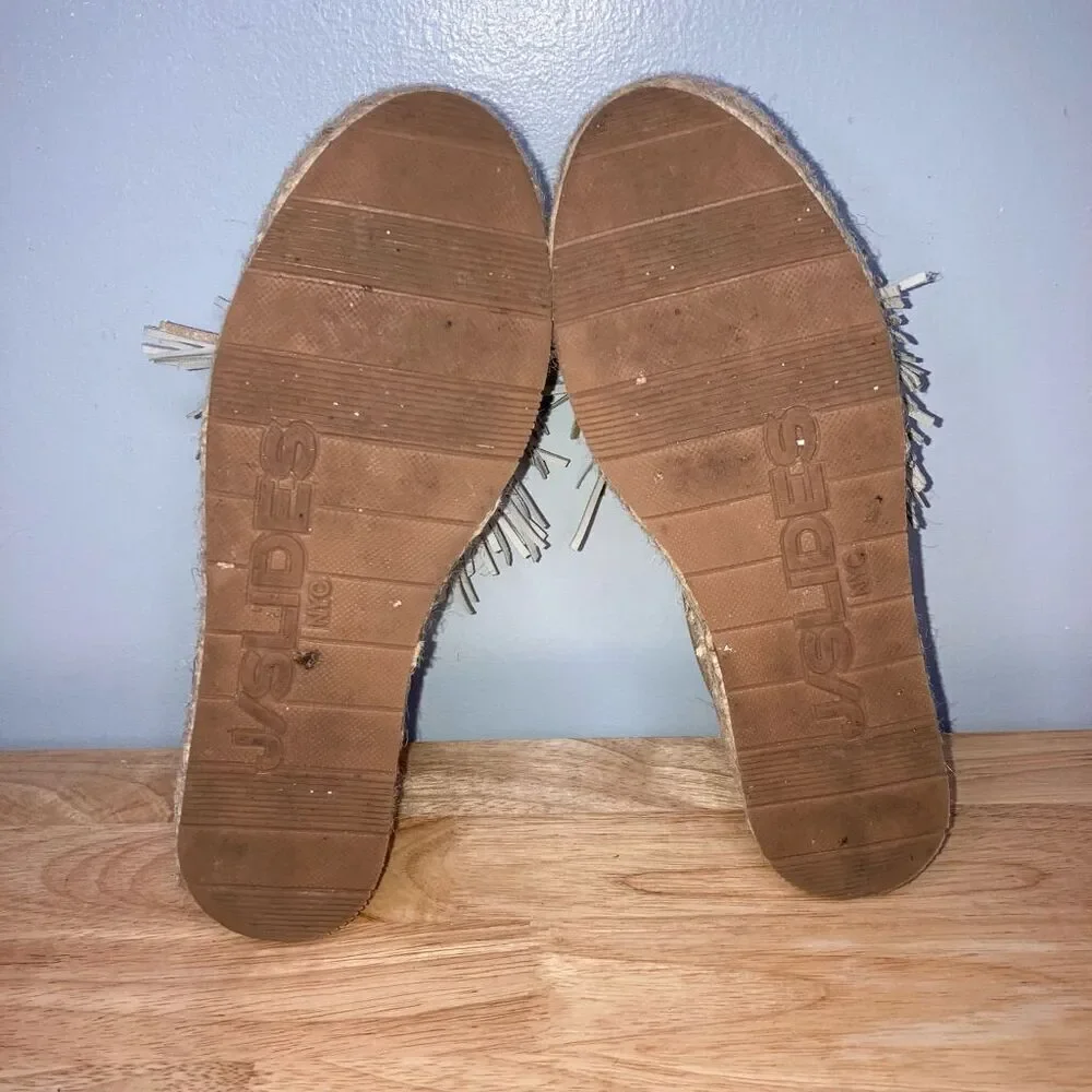 J Slides Raoul Espadrilles Pompom Accent Metallic Leather Sneaker Women’s Size 6